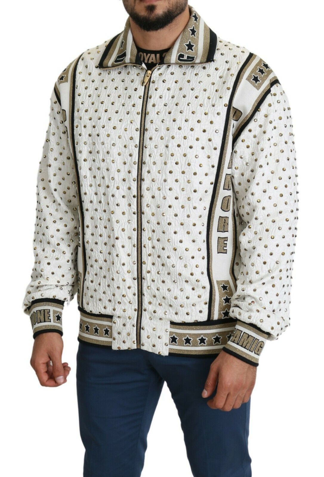 Exquisite Silk-Wool Studded Bomber Jacket