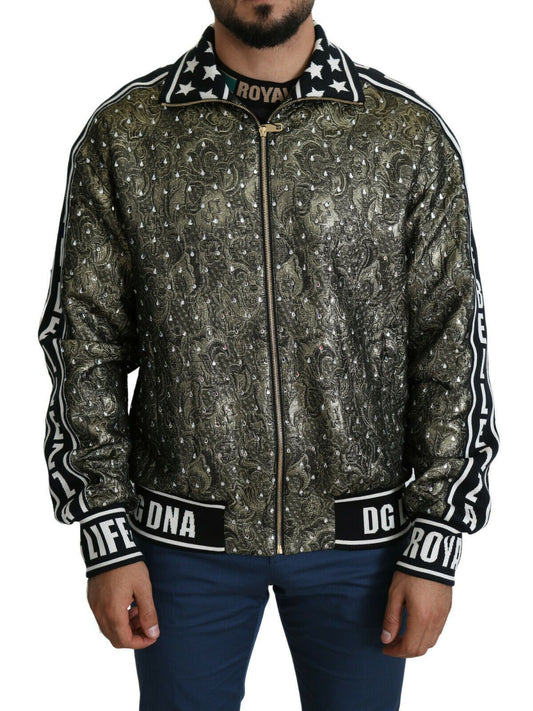 Multicolor Brocade Crystal Bomber Jacket