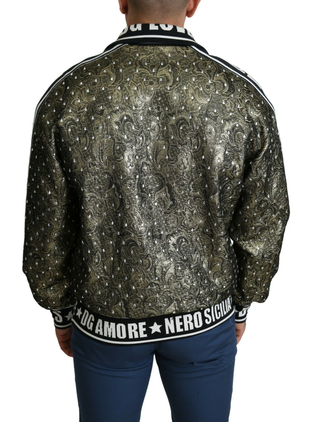 Multicolor Brocade Crystal Bomber Jacket