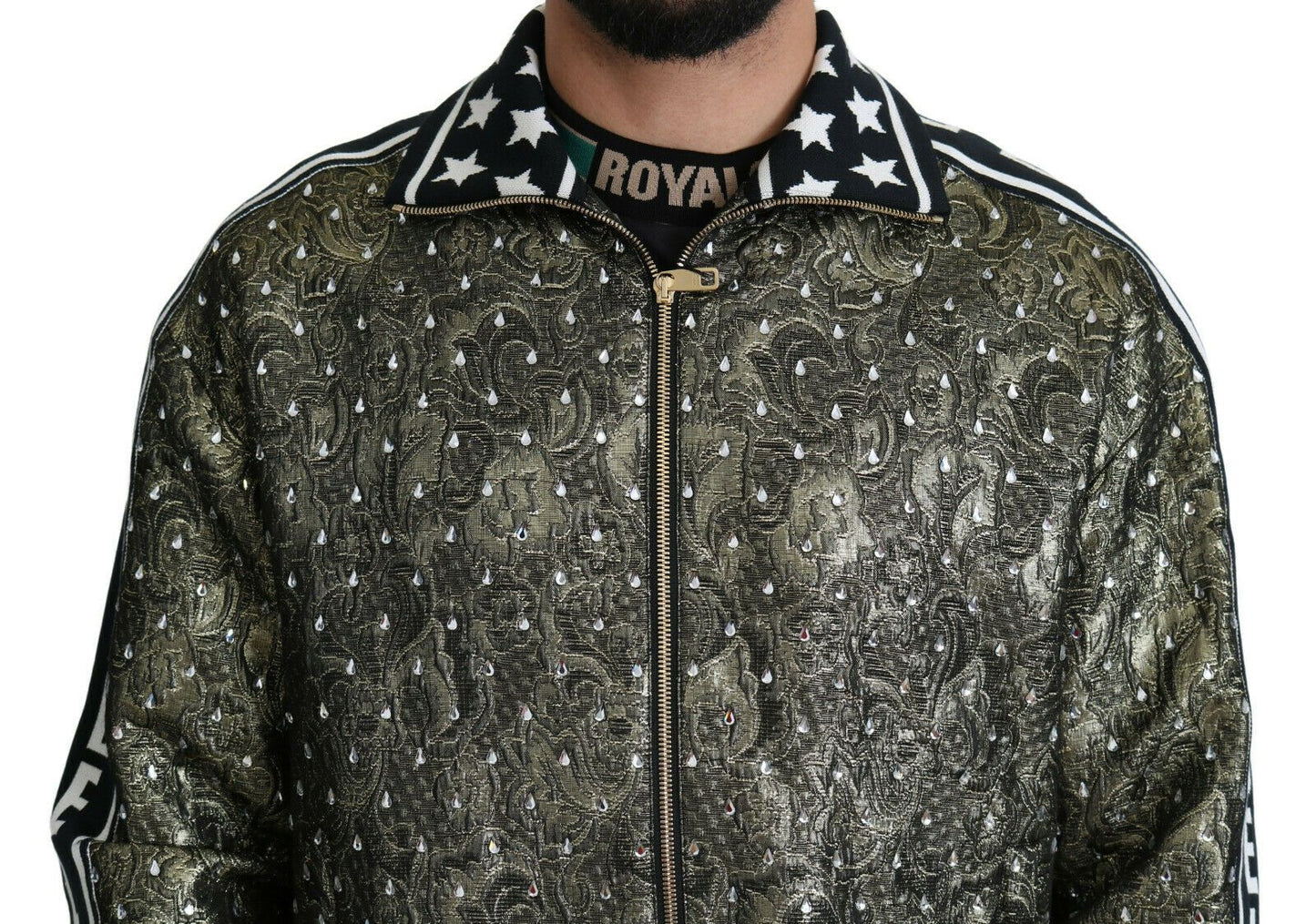 Multicolor Brocade Crystal Bomber Jacket