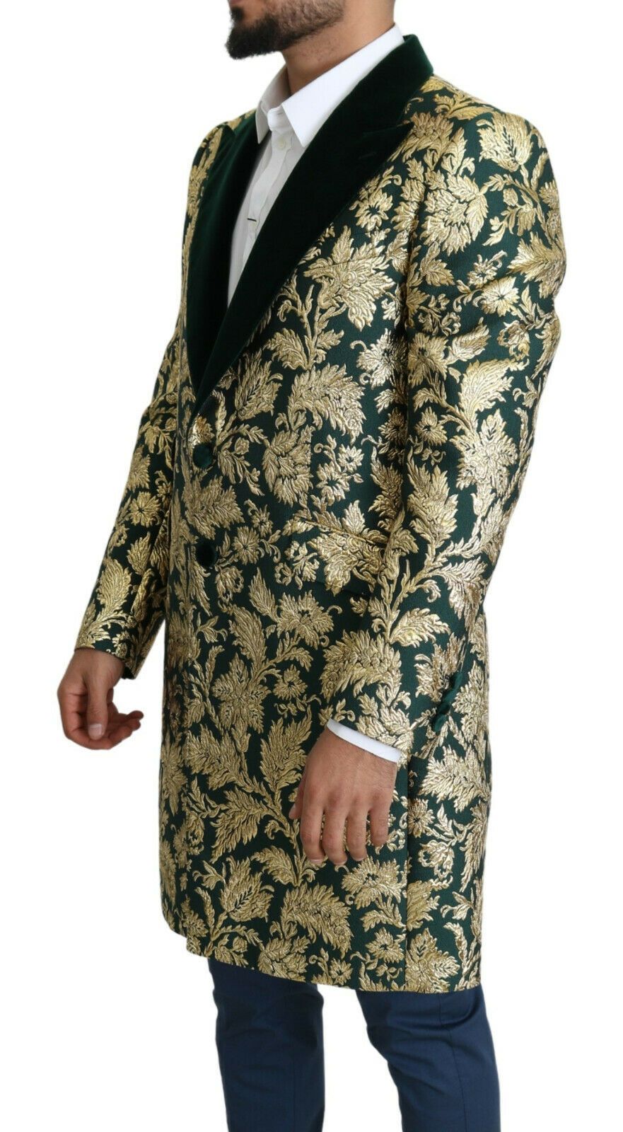 DOLCE & GABBANA Jacket SICILIA Green Gold Jacquard Long Coat