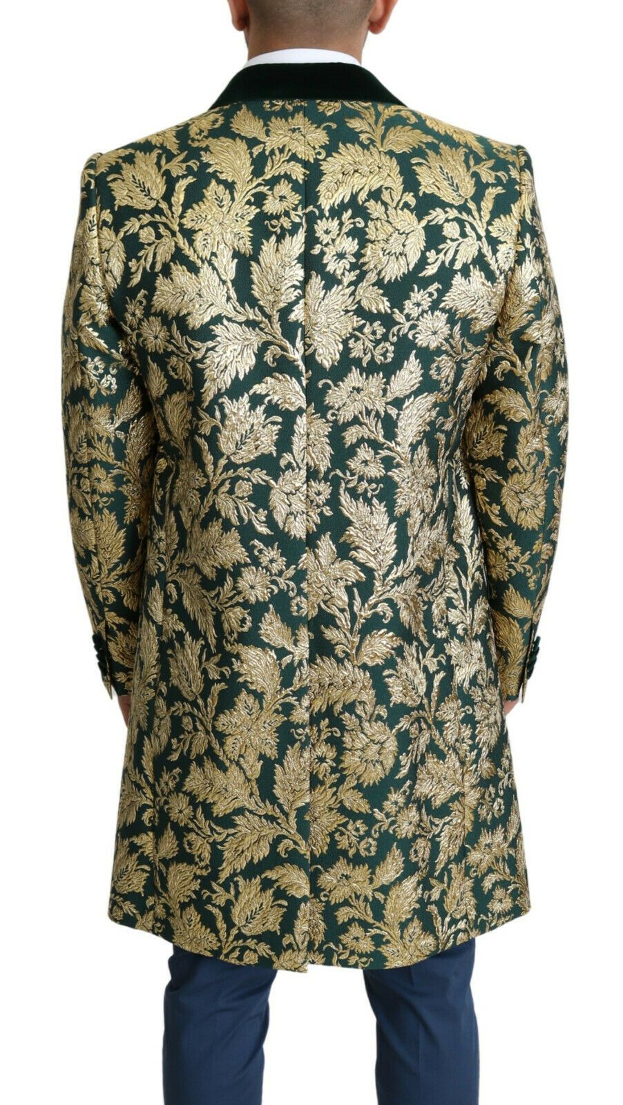 DOLCE & GABBANA Jacket SICILIA Green Gold Jacquard Long Coat