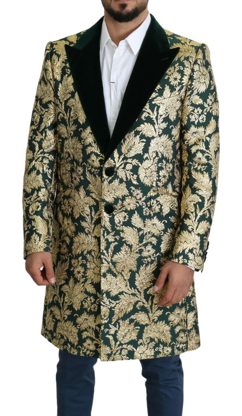 DOLCE & GABBANA Jacket SICILIA Green Gold Jacquard Long Coat