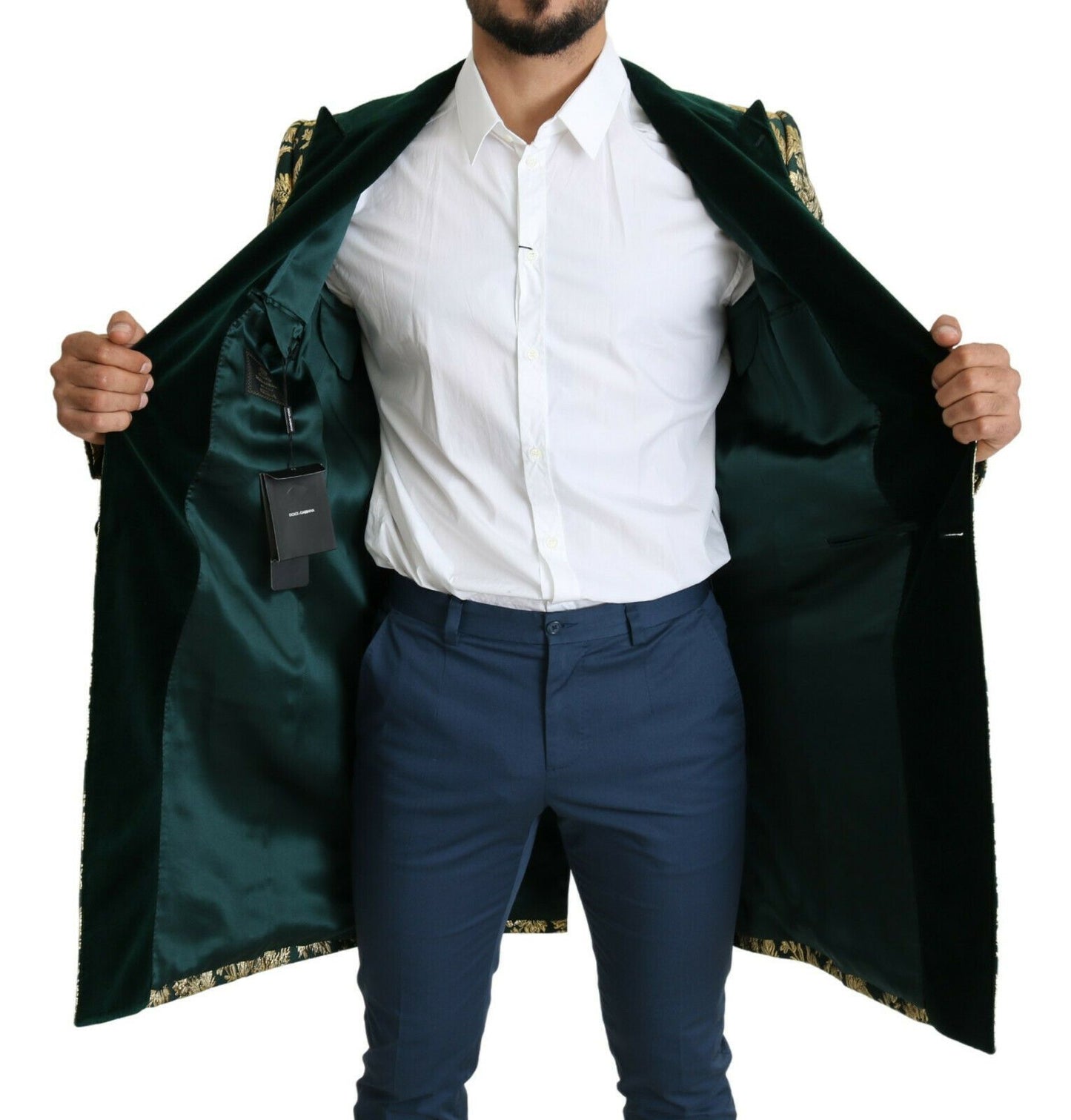 DOLCE & GABBANA Jacket SICILIA Green Gold Jacquard Long Coat