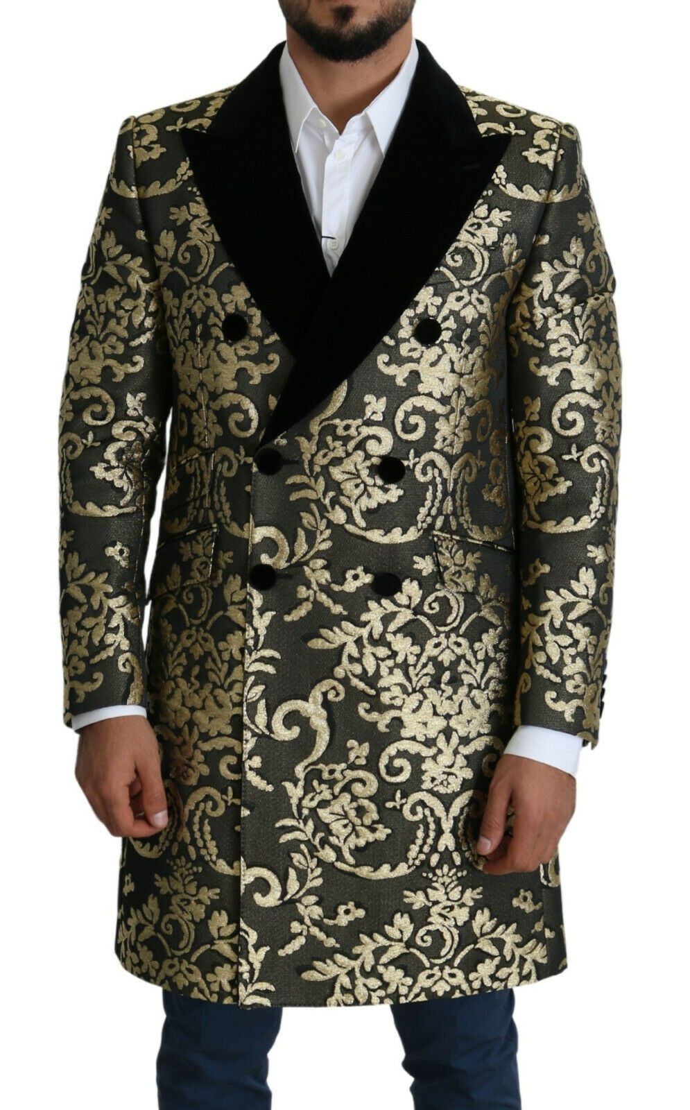 Black Gold Jacquard Long Coat SICILIA Jacket