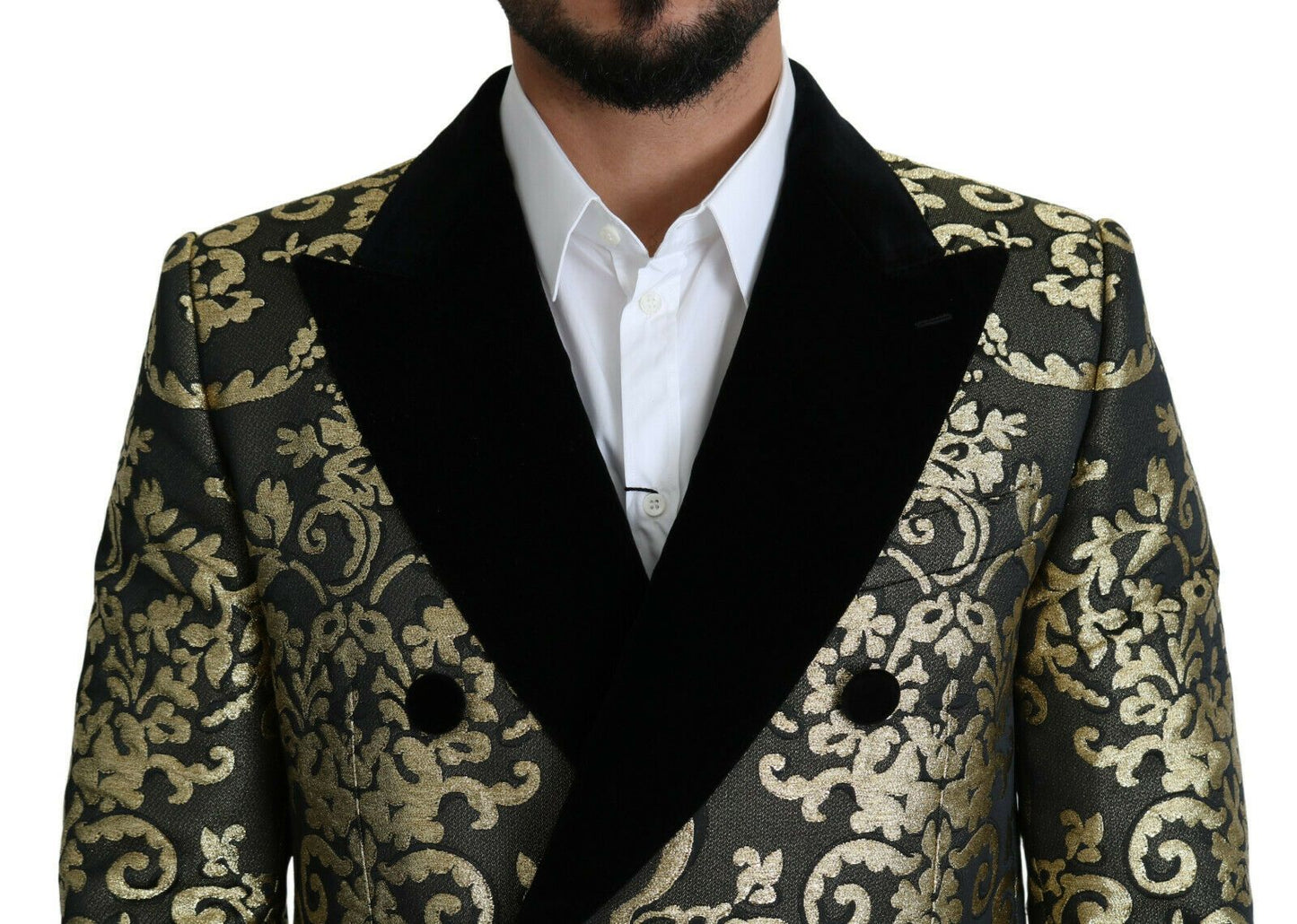 Black Gold Jacquard Long Coat SICILIA Jacket