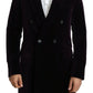 Purple Velvet Double Breasted Long Coat Jacket