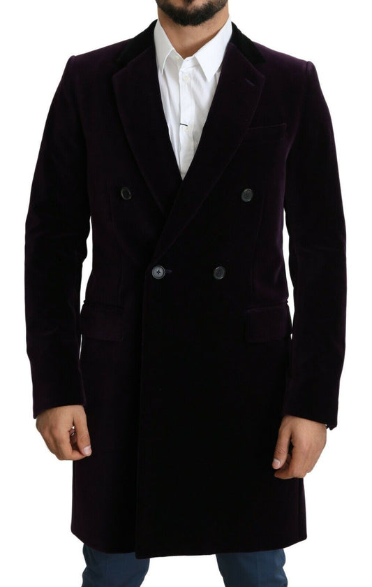 Purple Velvet Double Breasted Long Coat Jacket