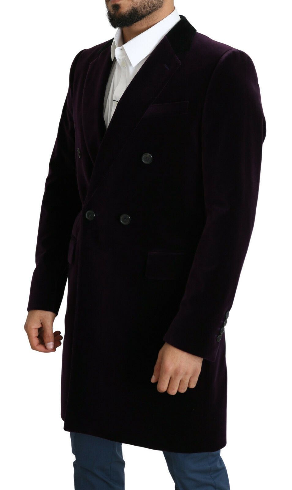 Purple Velvet Double Breasted Long Coat Jacket