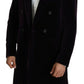 Purple Velvet Double Breasted Long Coat Jacket