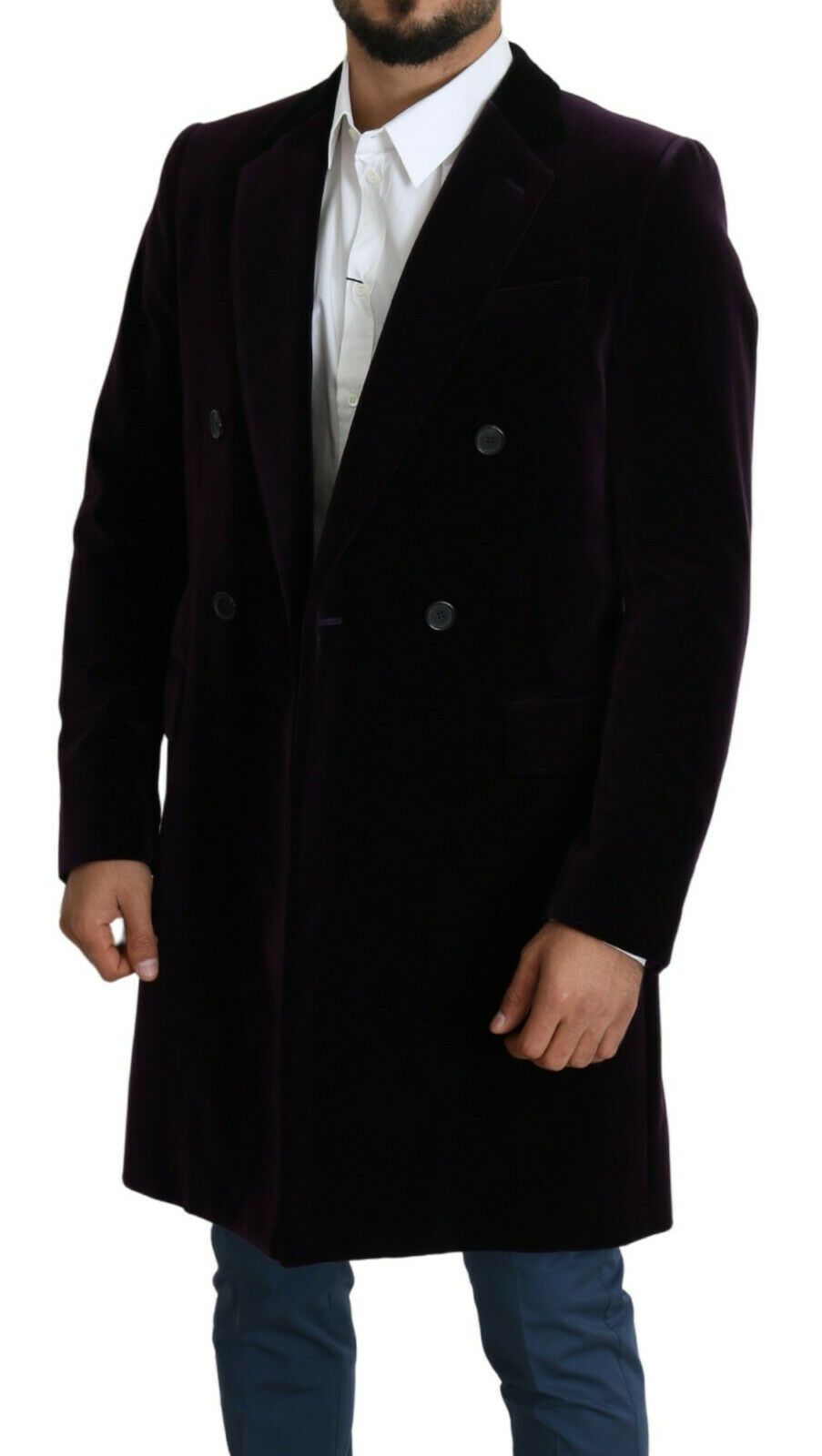 Purple Velvet Double Breasted Long Coat Jacket