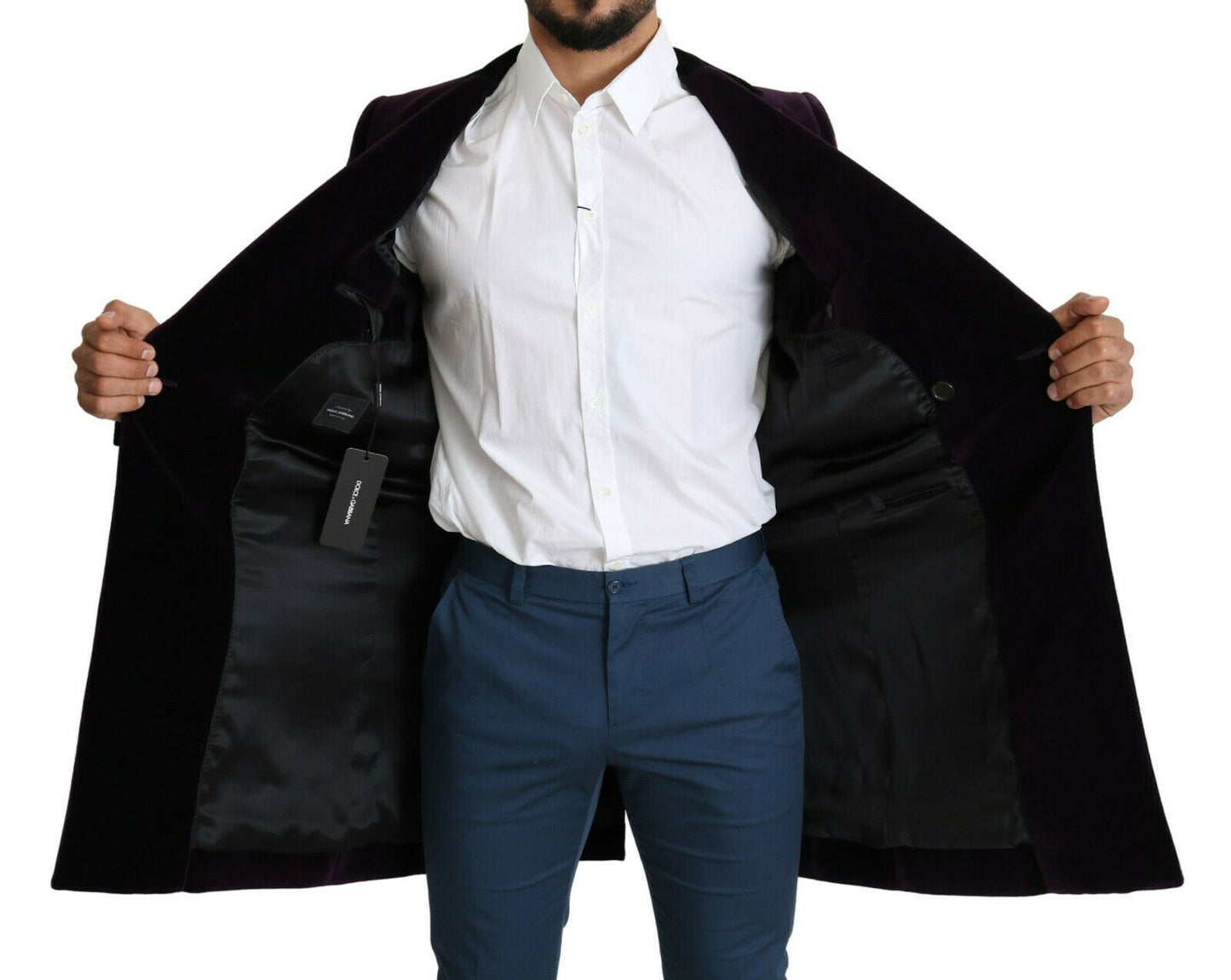 Purple Velvet Double Breasted Long Coat Jacket