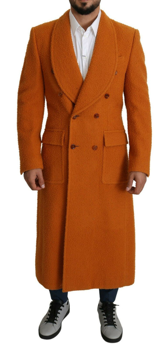 Elegant Orange Wool Trench Coat