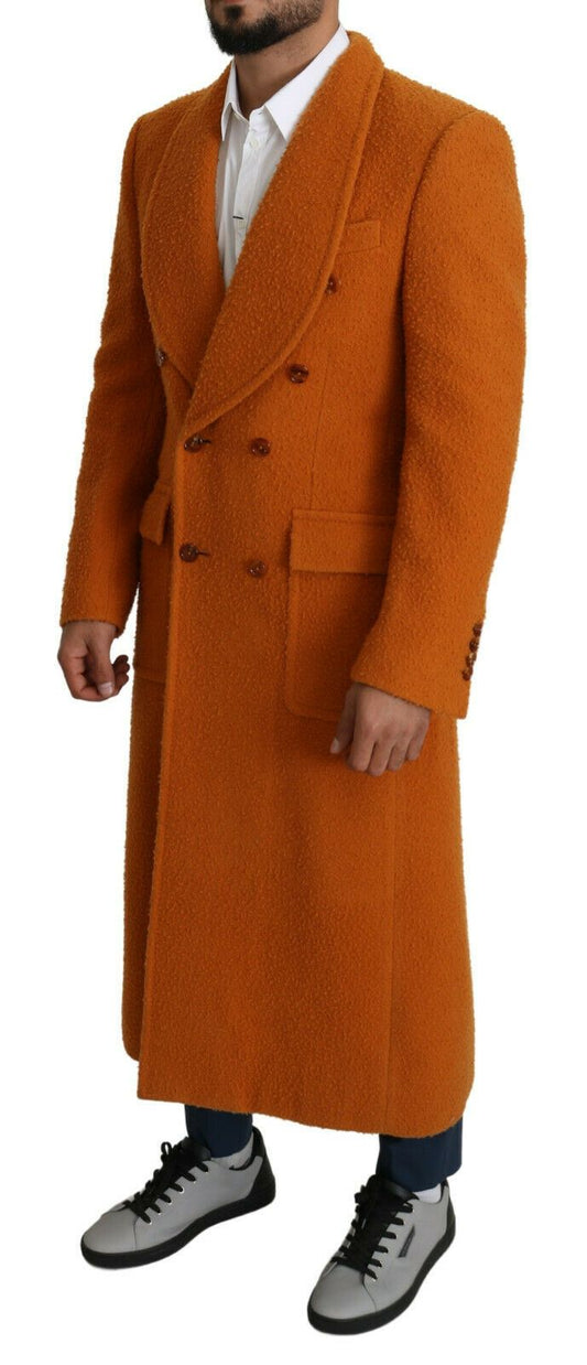 Elegant Orange Wool Trench Coat