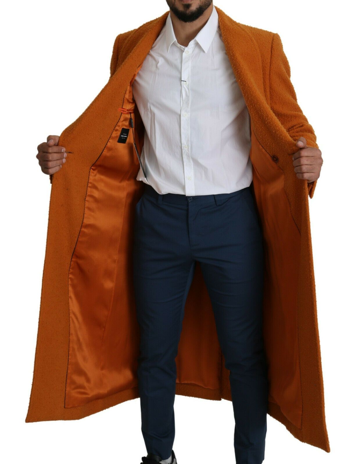 Elegant Orange Wool Trench Coat