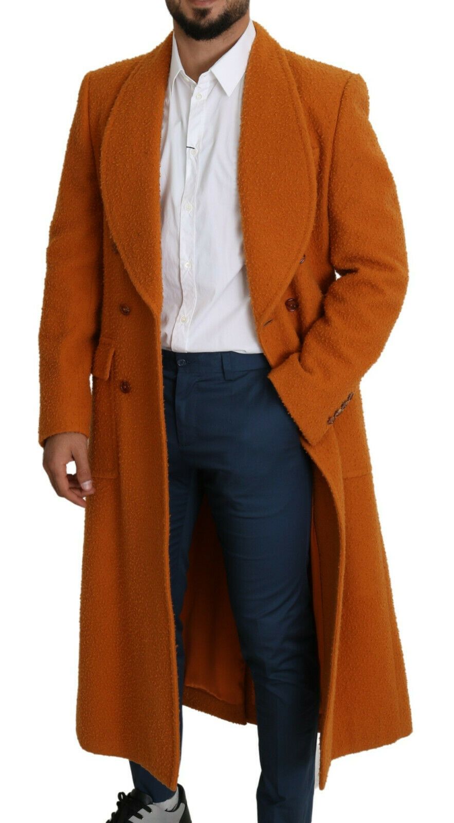 Elegant Orange Wool Trench Coat