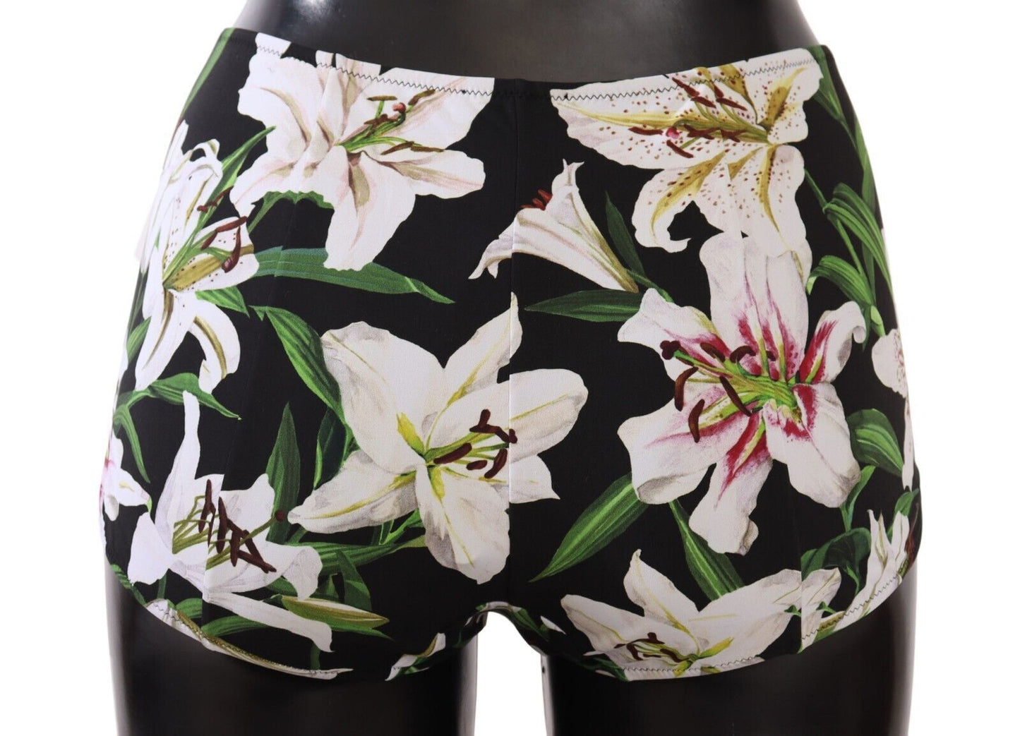 Black Lilies Print High Waist Bikini Bottom