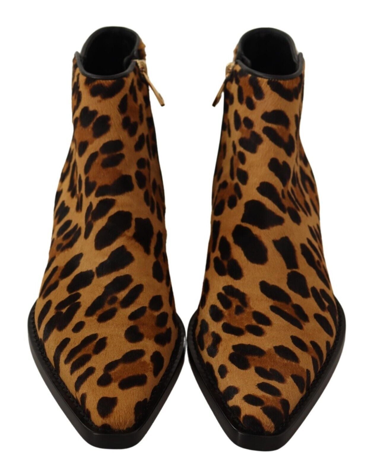 Elegant Leopard Zip-Up Leather Boots