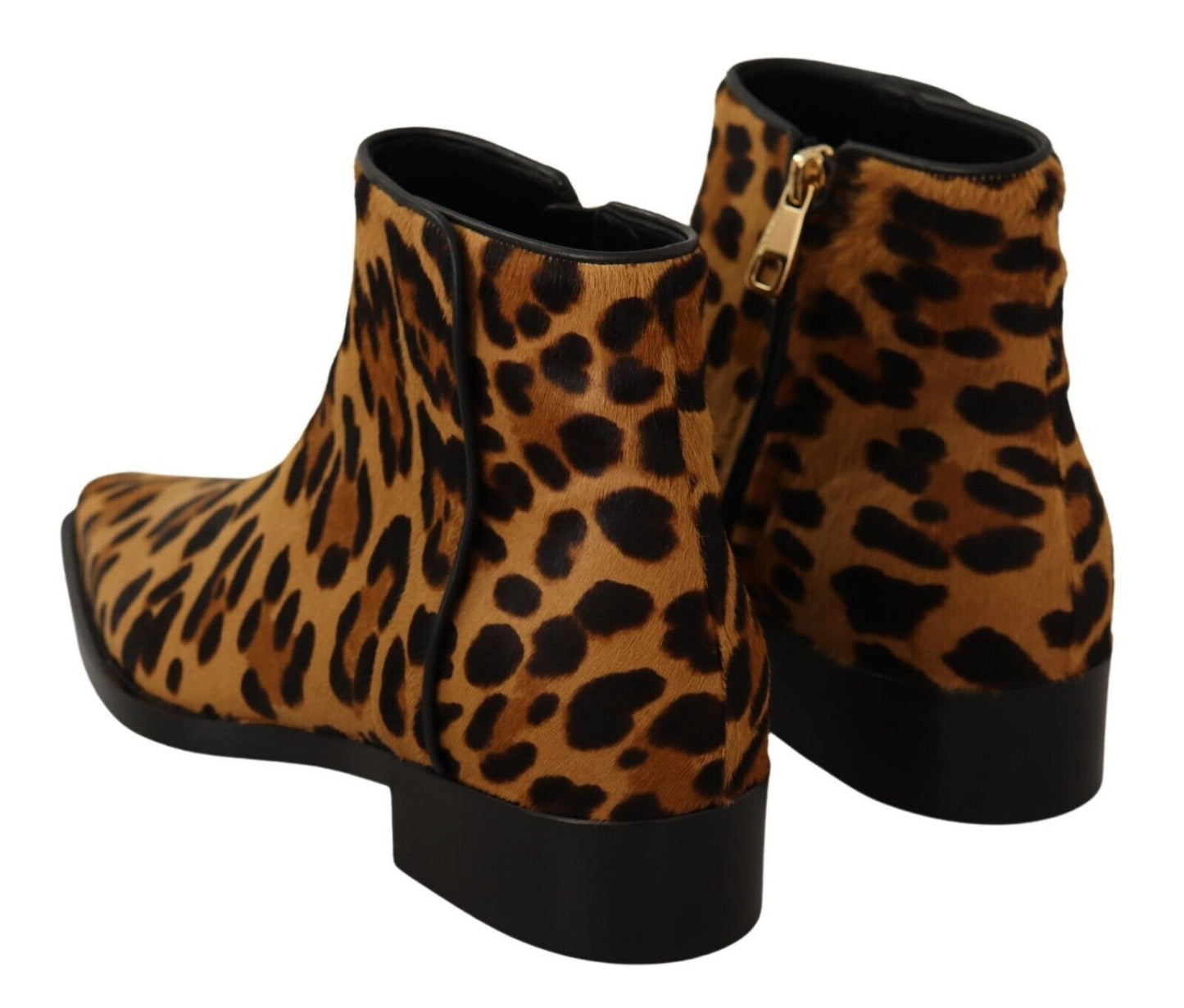 Elegant Leopard Zip-Up Leather Boots