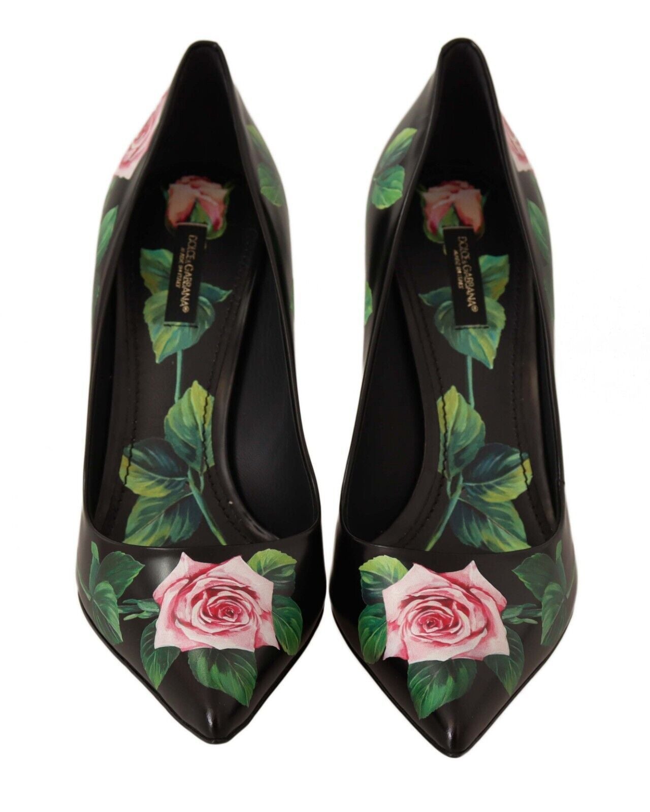 Elegant Black Rose Print Leather Pumps