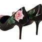 Elegant Black Rose Print Leather Pumps