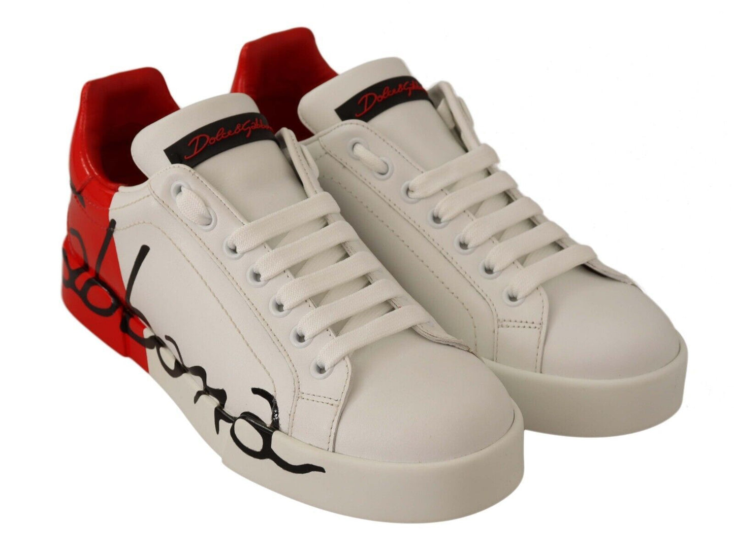 Elegant Portofino Leather Sneakers - Chic White and Red