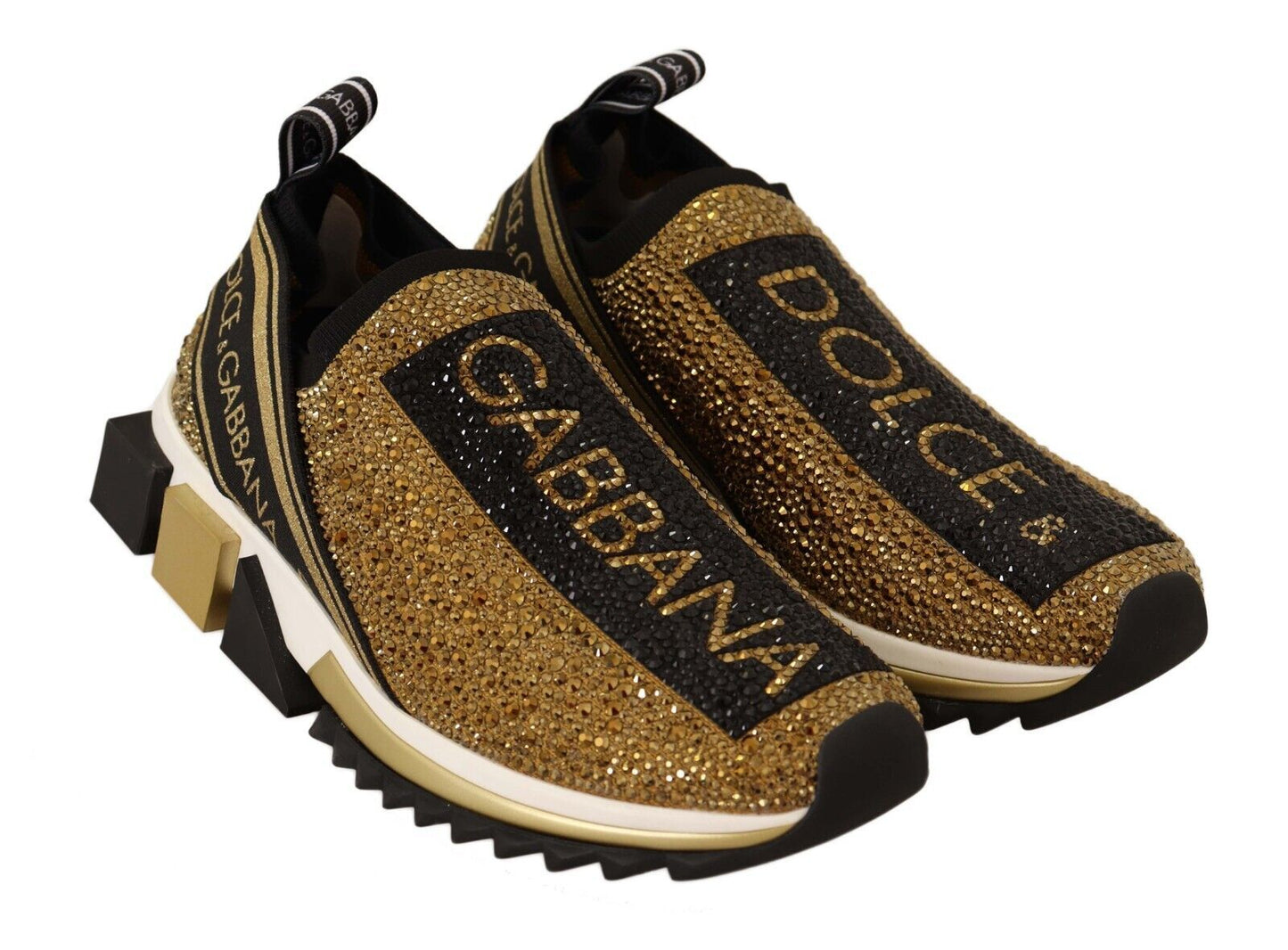 Elegant Gold-Tone Crystal Embellished Sneakers