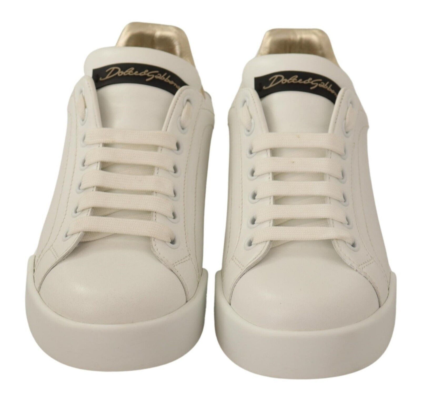 Elegant White and Gold Leather Sneakers