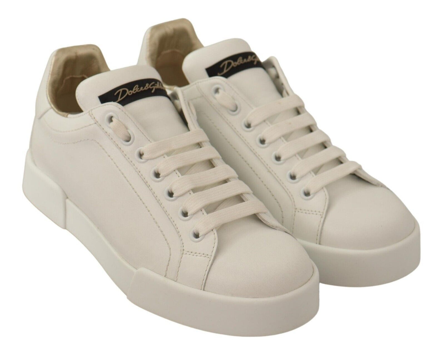 Elegant White and Gold Leather Sneakers