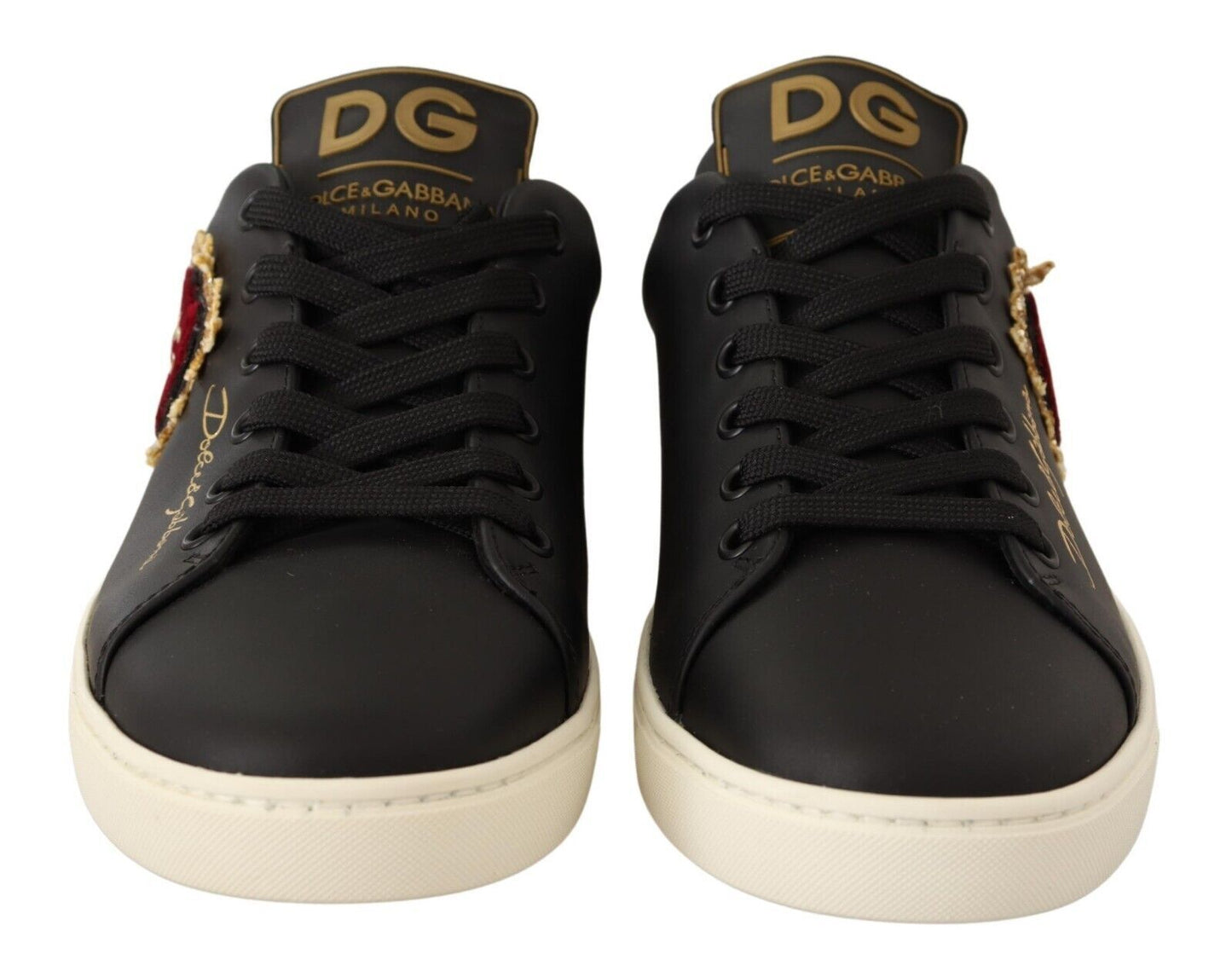 Elegant Gold Heart Embroidered Leather Sneakers