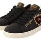 Elegant Gold Heart Embroidered Leather Sneakers