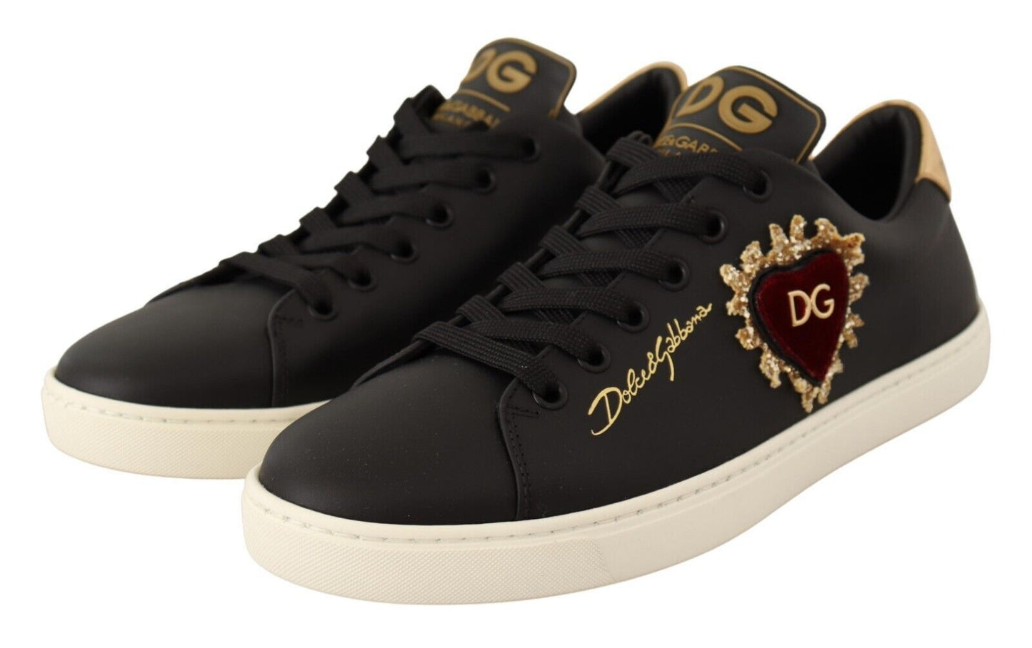 Elegant Gold Heart Embroidered Leather Sneakers