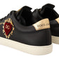 Elegant Gold Heart Embroidered Leather Sneakers