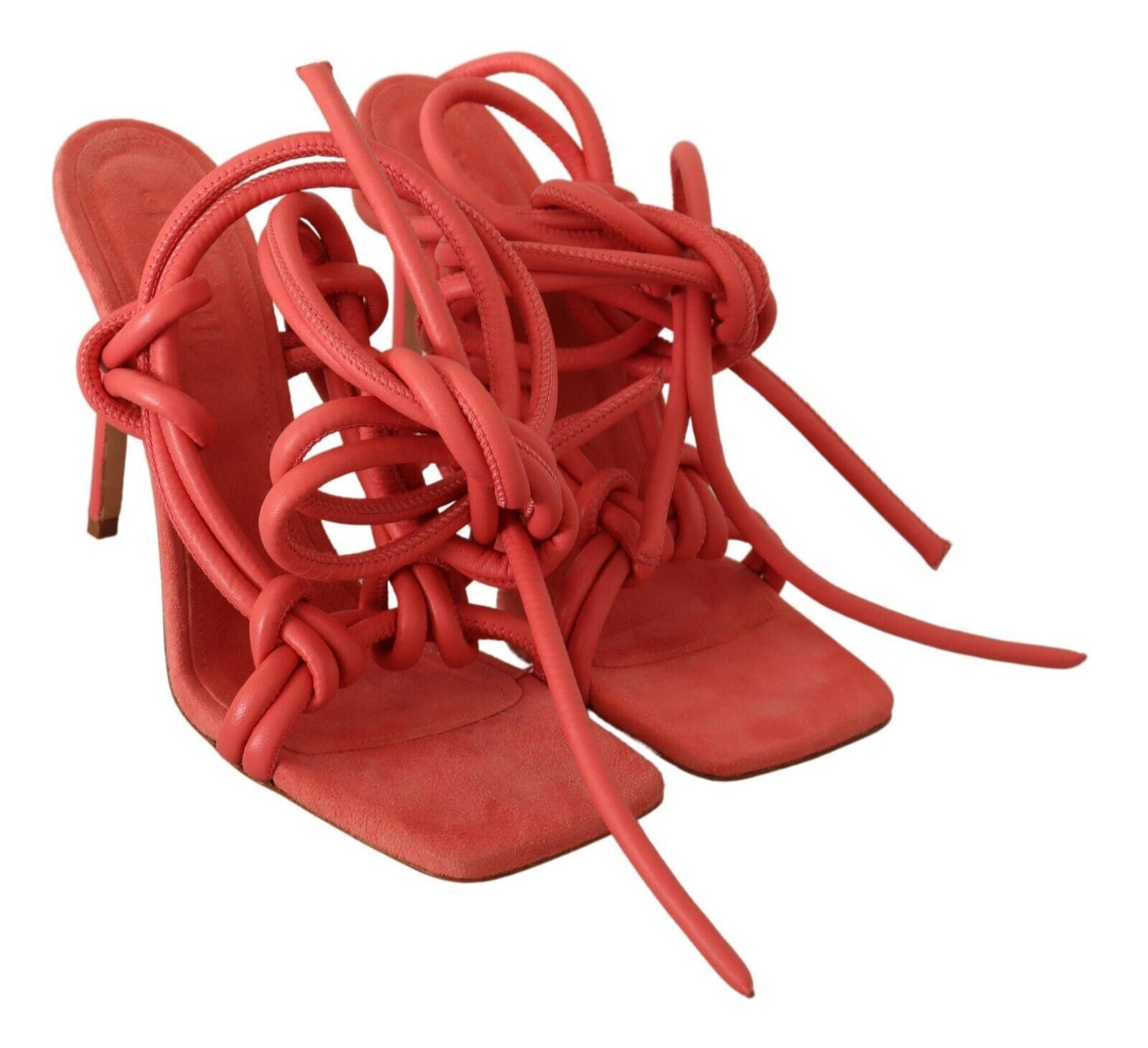 Coral Suede Strappy Stiletto Sandals