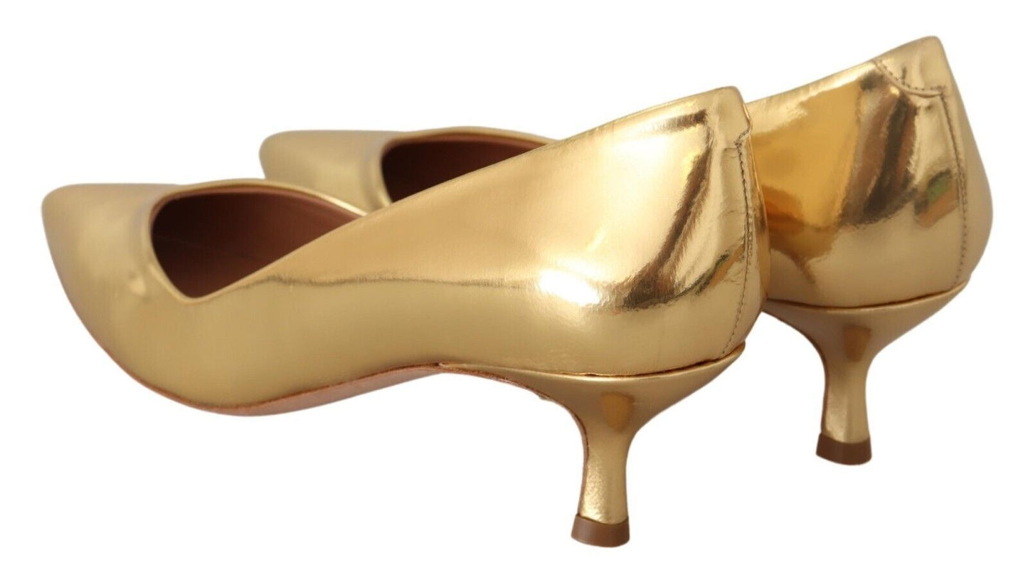 Gold Laminated Leather Mid-Heel Pumps