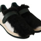 Elegant White Leather Fur-Trimmed Sneakers