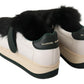 Elegant White Leather Fur-Trimmed Sneakers