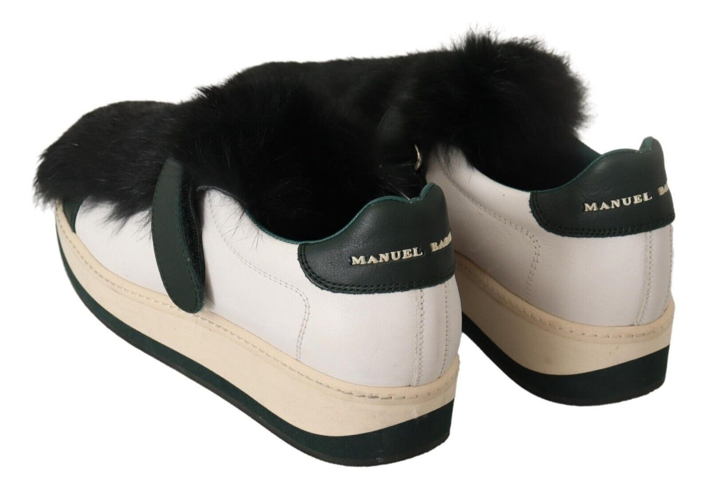 Elegant White Leather Fur-Trimmed Sneakers