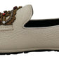 Elegant Beige Leather Loafers Slides Dress Shoes