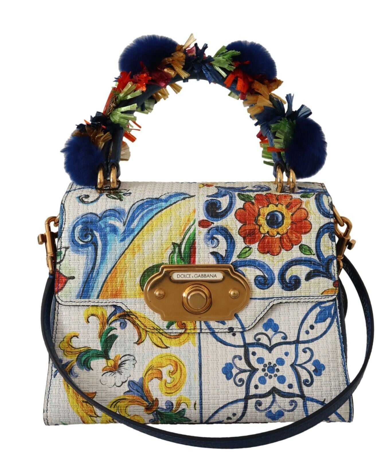 Majestic Blue Raffia & Leather Handbag