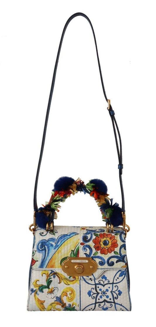 Majestic Blue Raffia & Leather Handbag