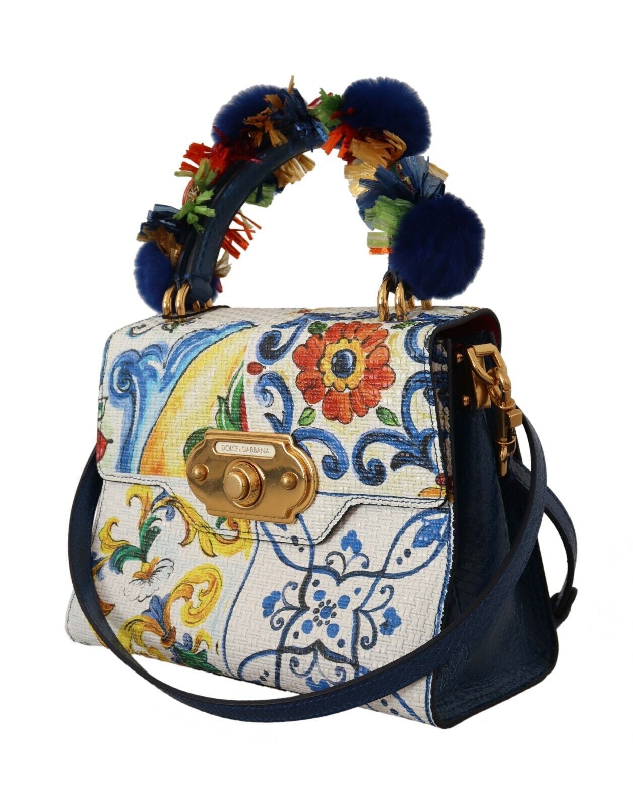 Majestic Blue Raffia & Leather Handbag