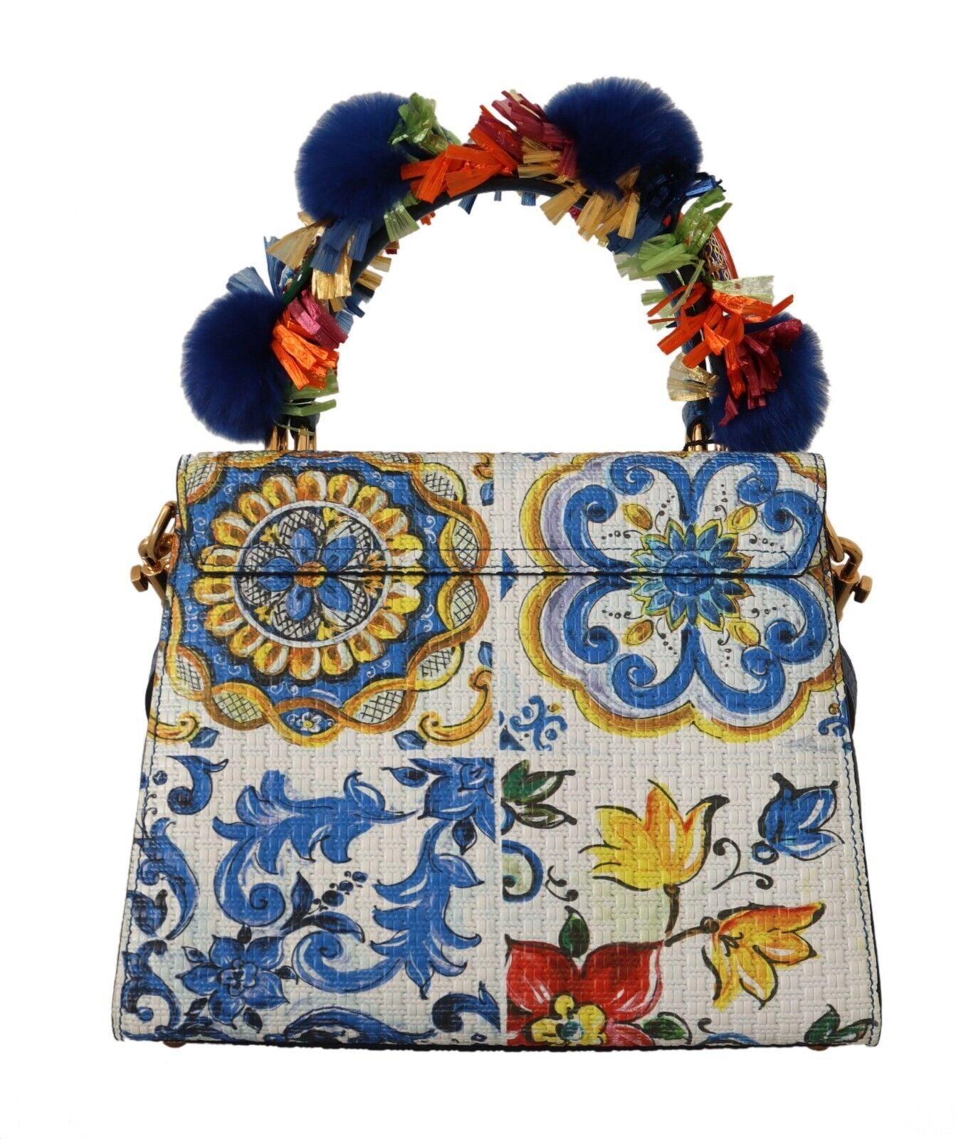 Majestic Blue Raffia & Leather Handbag