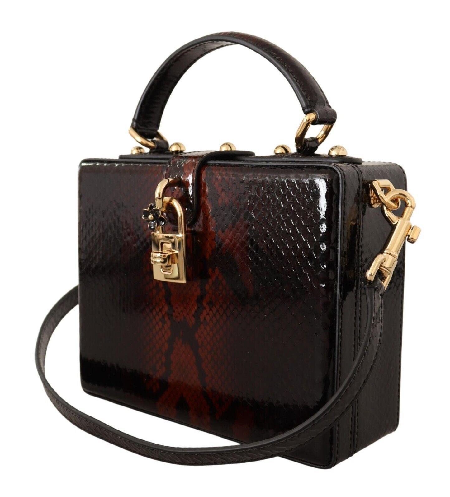 Elegant Bordeaux & Black Python Leather Crossbody Bag