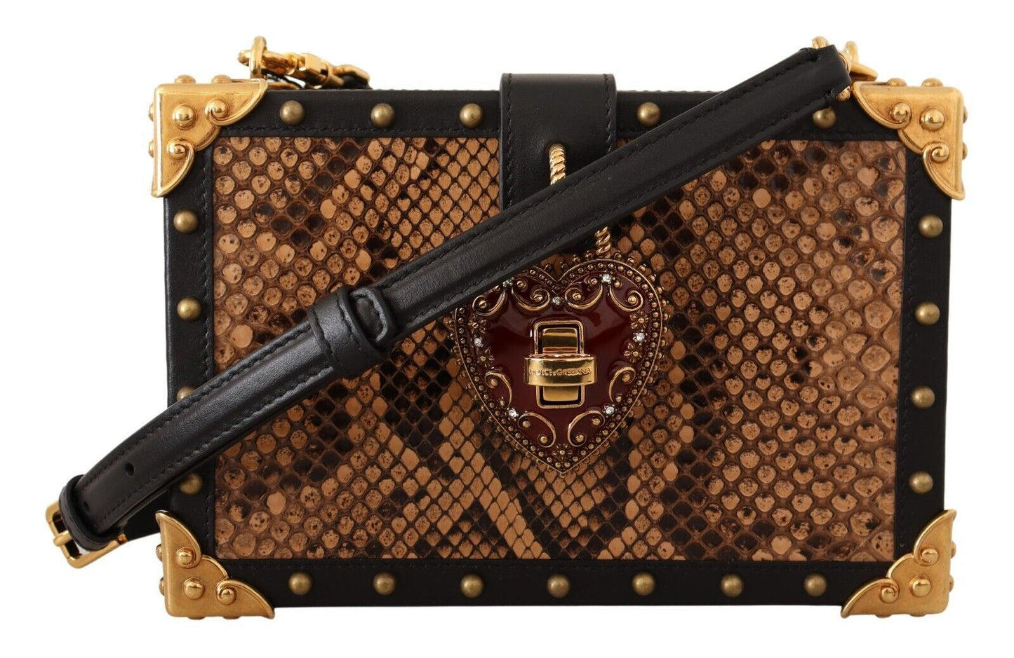 Exquisite Black Python Box Clutch with Heart Lock