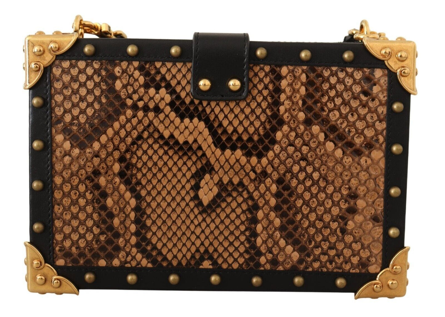 Exquisite Black Python Box Clutch with Heart Lock