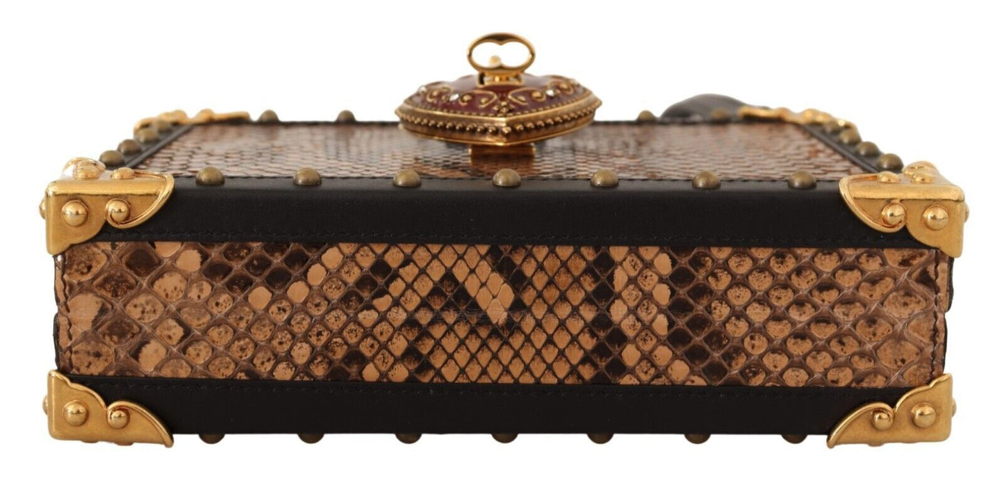 Exquisite Black Python Box Clutch with Heart Lock