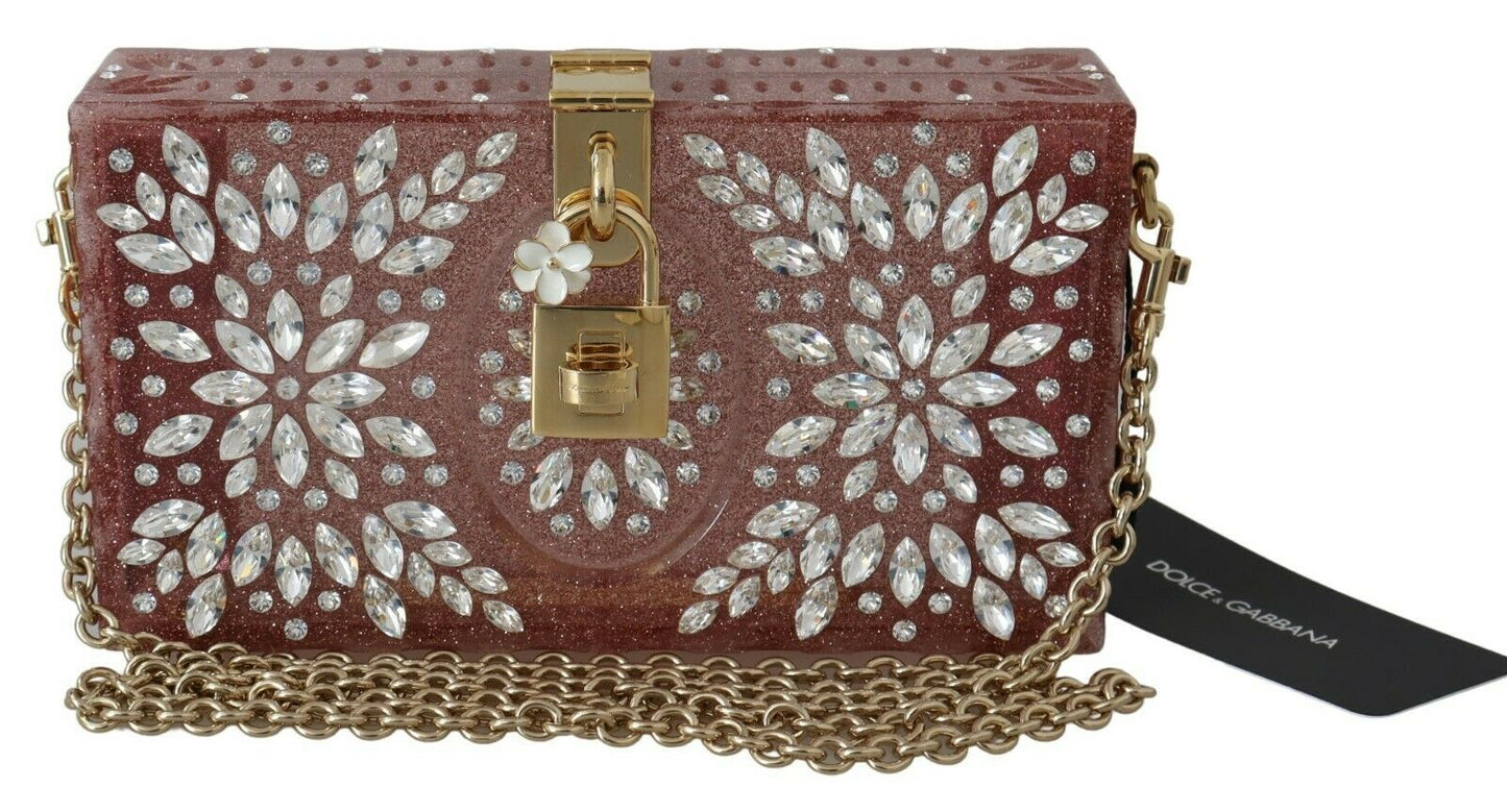 Elegant Crystal-Studded Pink Box Bag