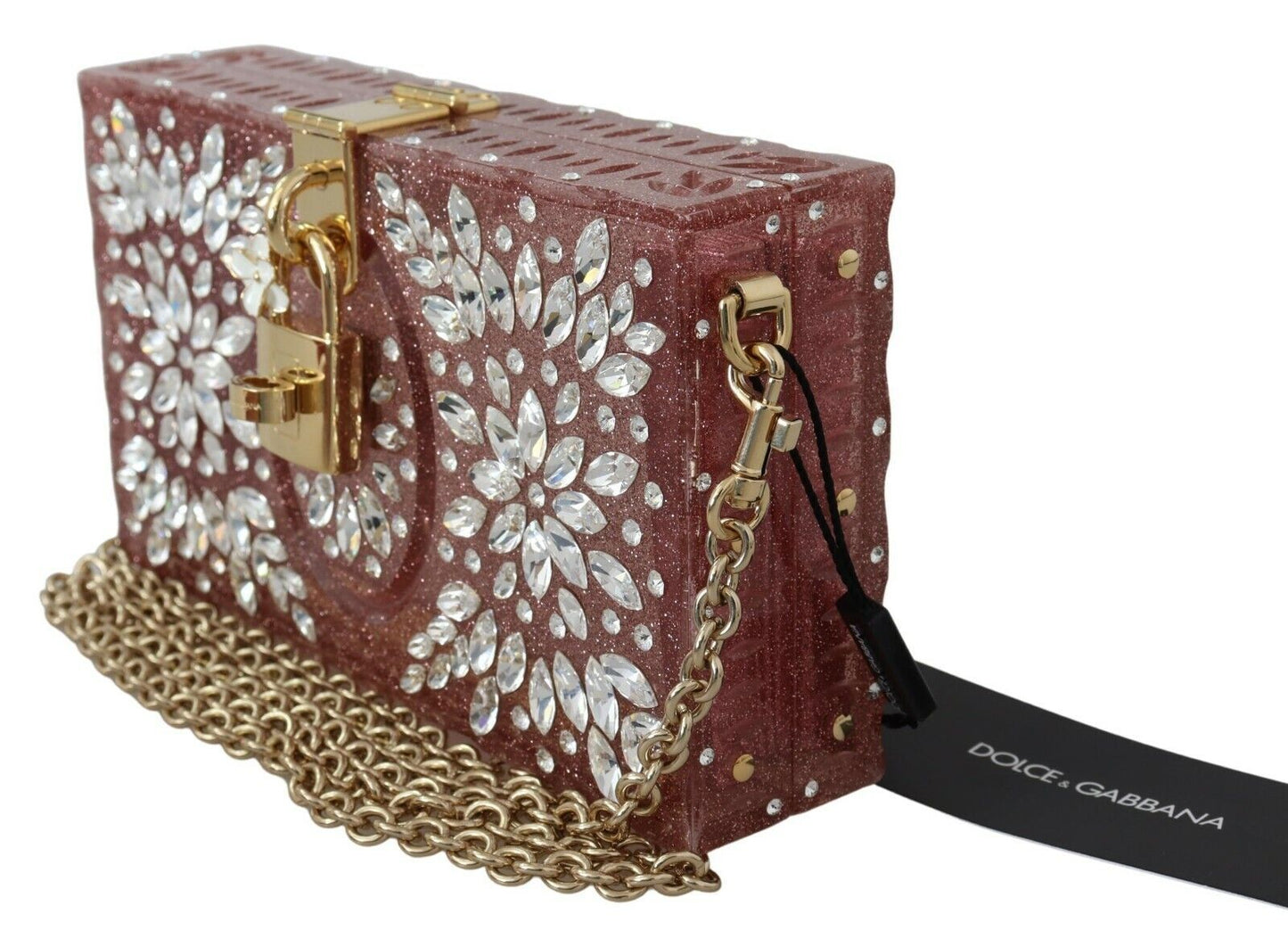 Elegant Crystal-Studded Pink Box Bag