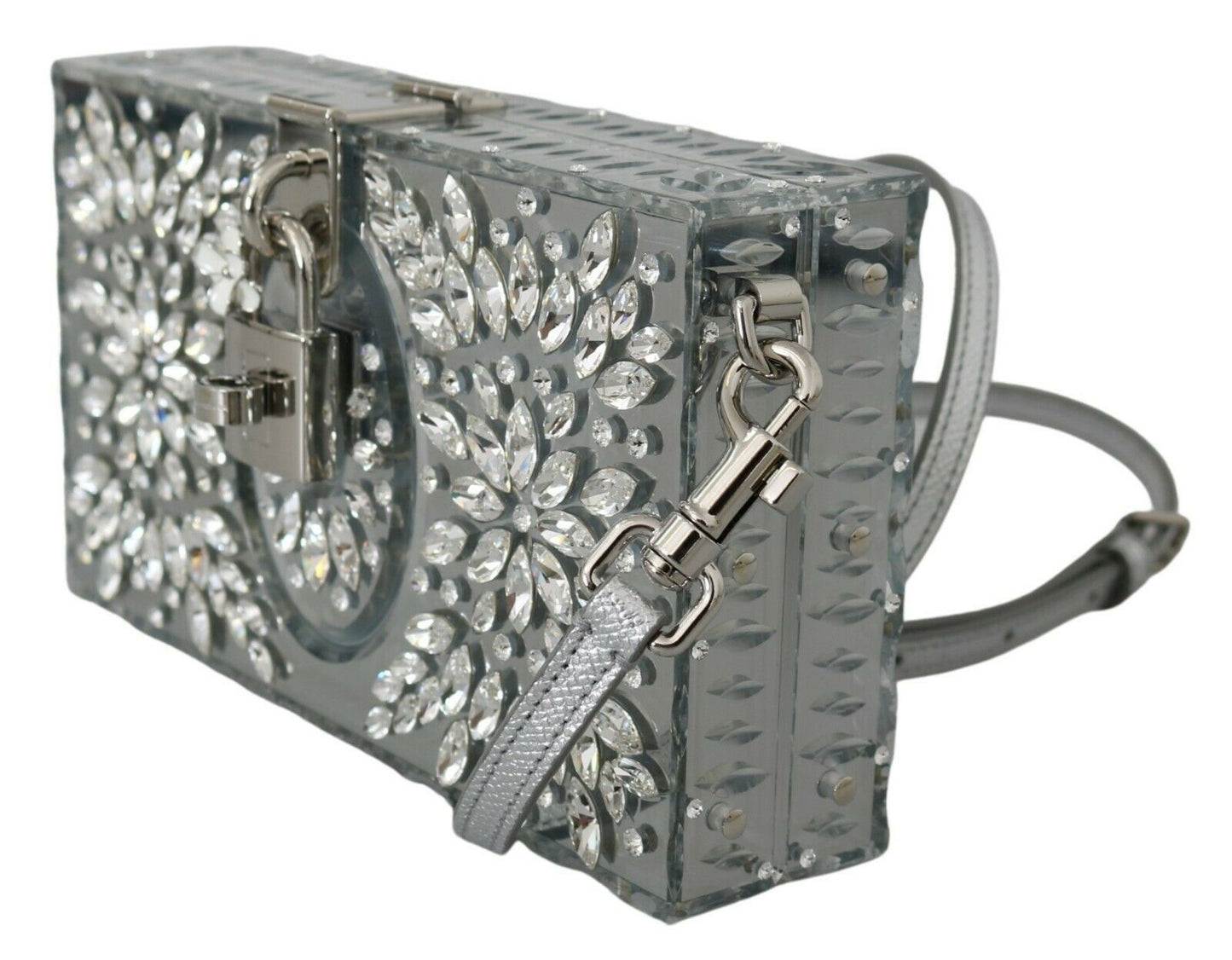 Elegant Silver Crystal Stud Box Bag